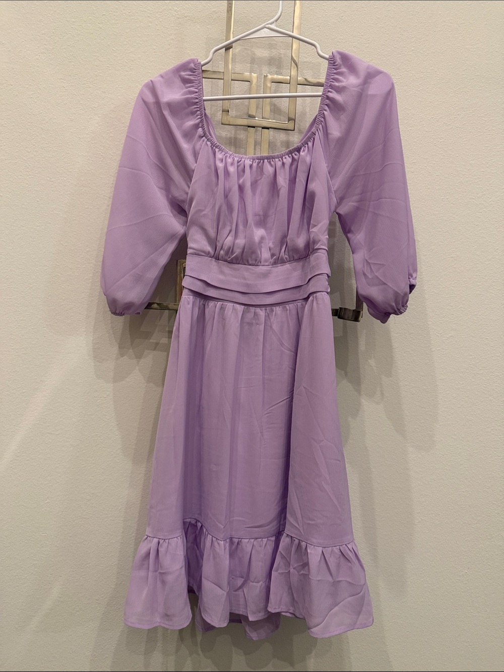 Lilac Peasant Midi Dress with Puff Sleeves